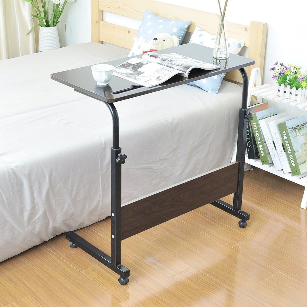 Verstelbare laptoptable met wielen voor laptopgebruik in bed of op de bank, geschikt voor werk en studie