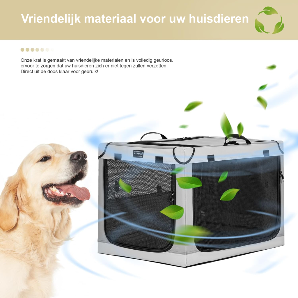 Vouwbare hondenbox voor middelgrote honden, grijs, met scheurvast gaasvenster en matrasbeschermer, maat L