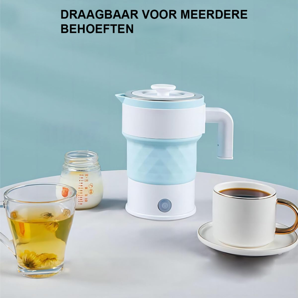 Opvouwbare elektrische waterkoker 0,7 liter, blauw, 600W, met 304 roestvrijstalen verwarmingselement, geschikt voor camping