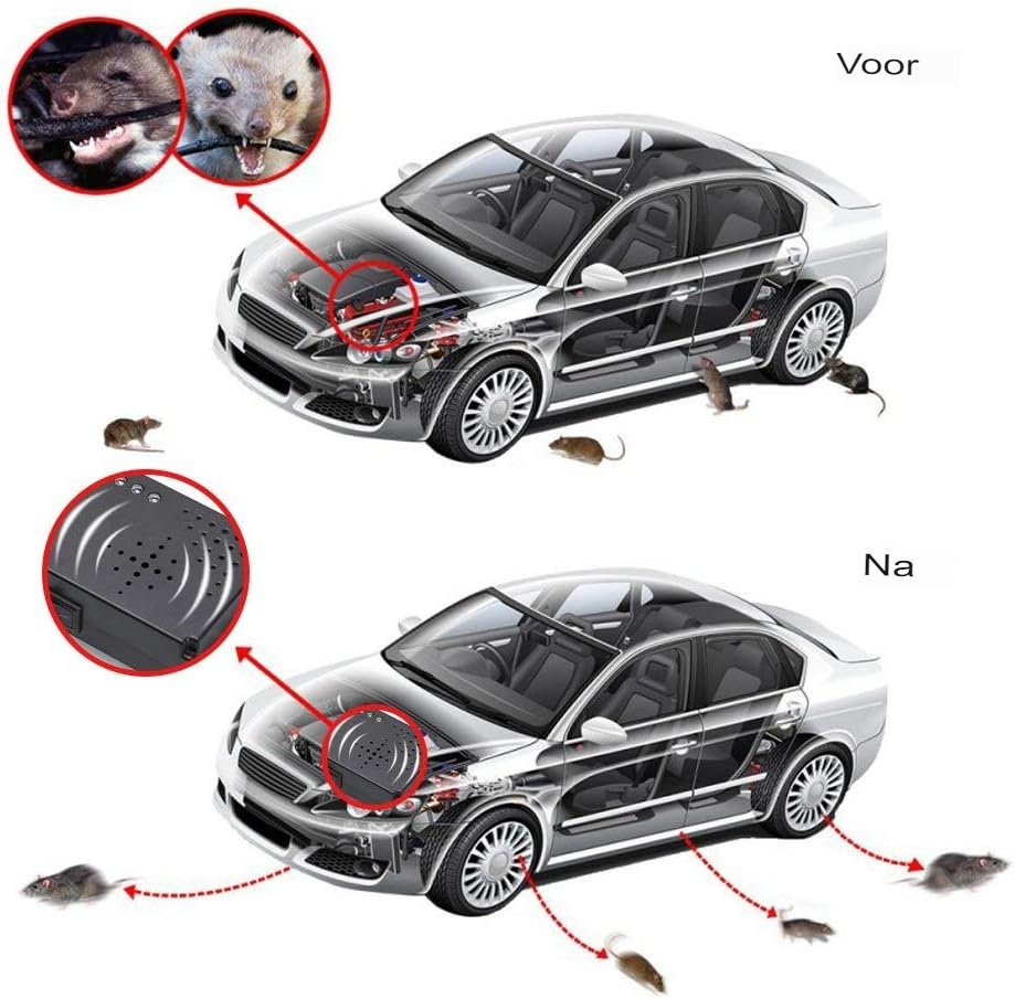 Auto marterverjager 12V met ultrasoon frequentiebereik 22-45 kHz, 3 LED knipperlicht en dierenafweer