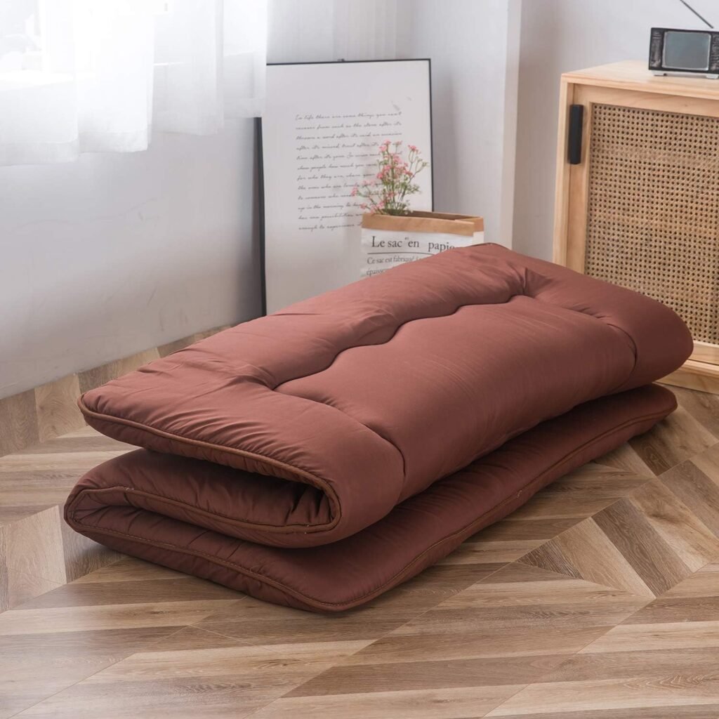 Japanse futon matras king size in koffiekleur, extra dikke gequilte opvouwbare slaapmat met ademend kussen voor logeerbed, lounge en camping