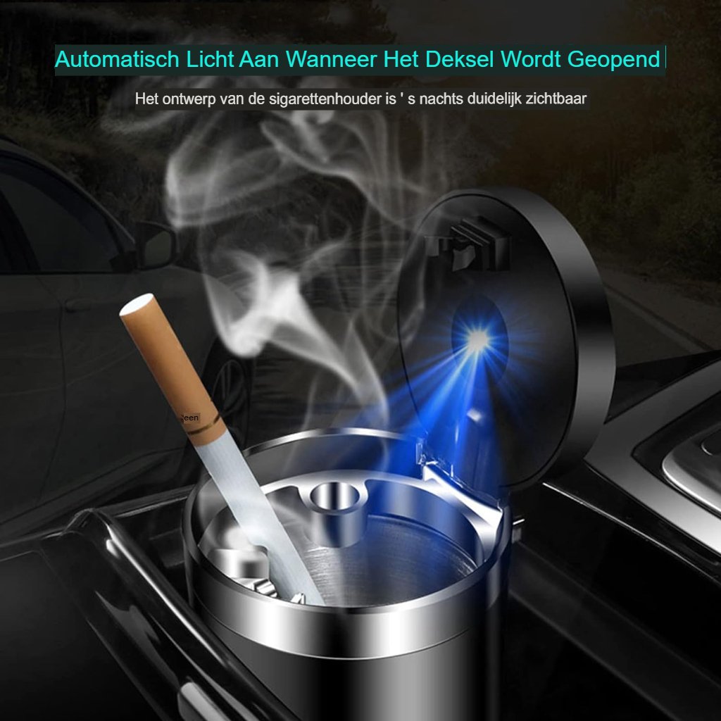 Auto-asbak met LED-verlichting - Draagbare auto-asbak voor bekerhouder - Kunststof, zwart - Voor auto, bestelwagen en vrachtwagen