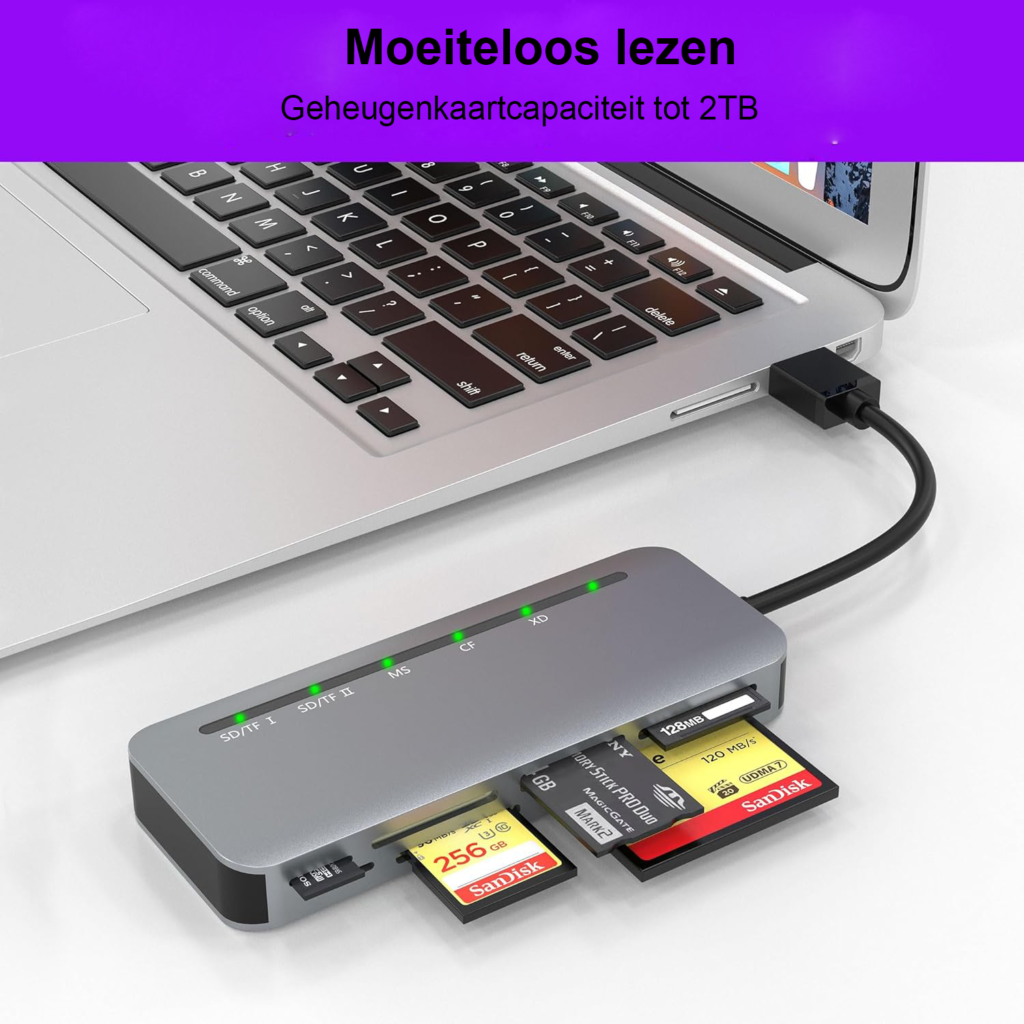 7-in-1 USB 3.0 multi SD kaartlezer voor SD, Micro SD, CF, XD, MS en MMC geheugenkaarten