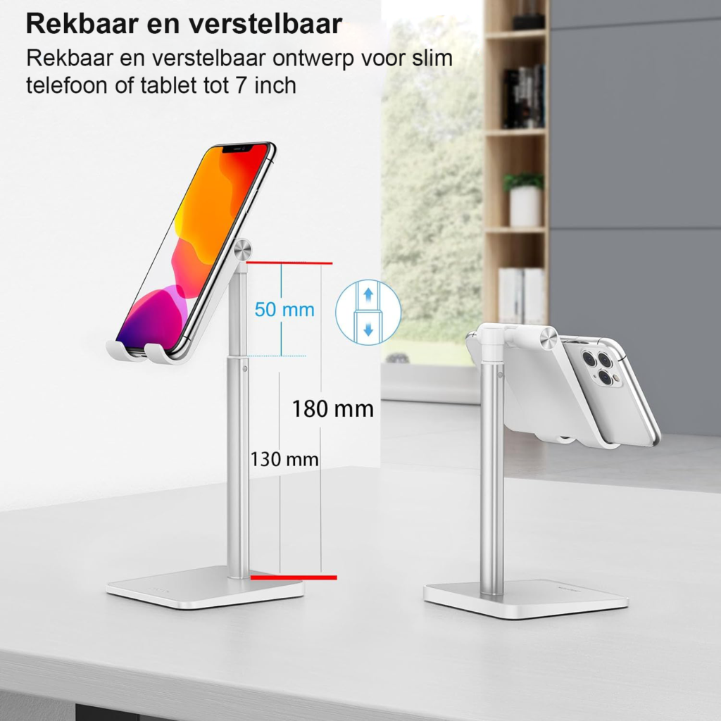 Opvouwbare telefoonhouder met verstelbare smartphone standaard voor op het bureau, geschikt voor handsfree gebruik