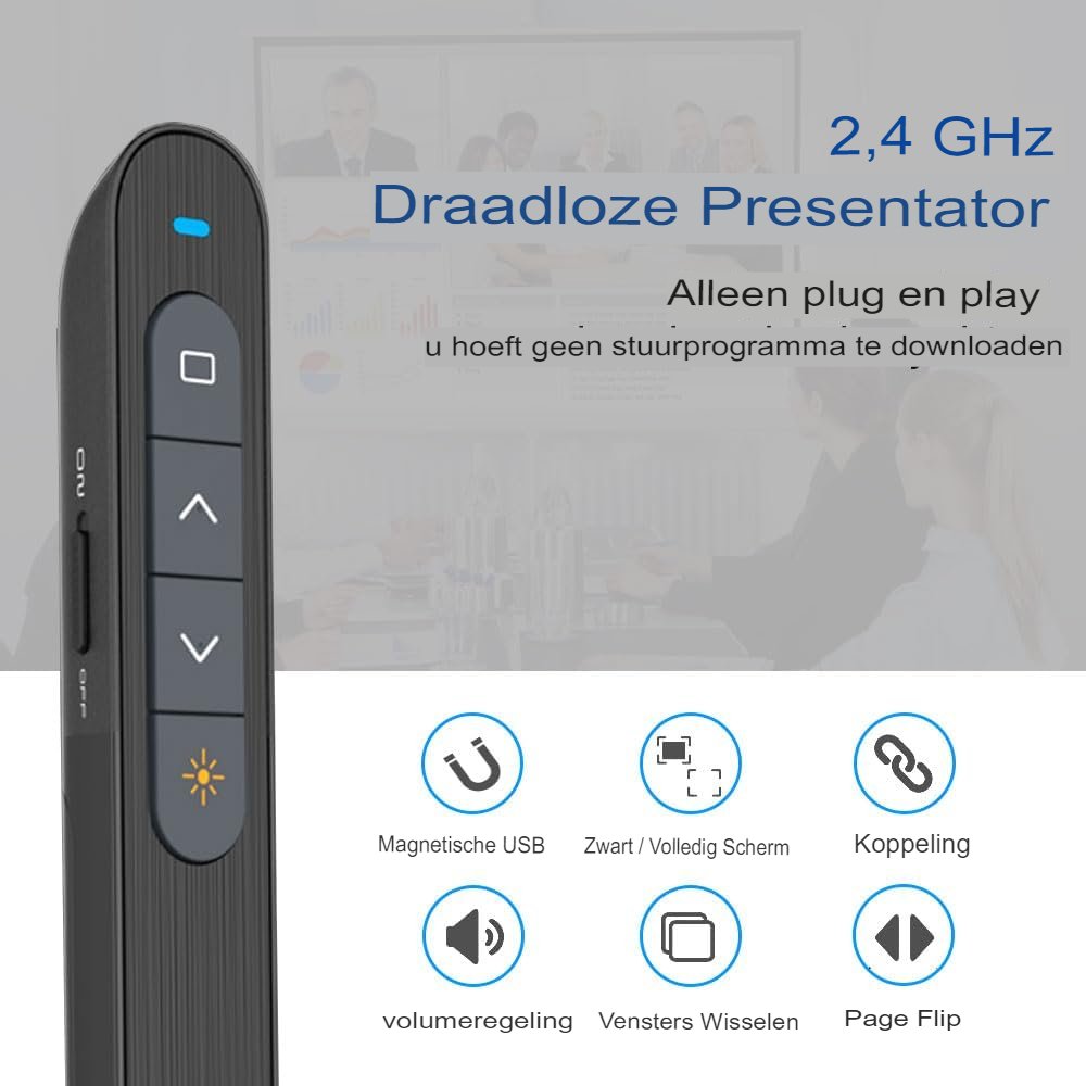 Presentatie clicker draadloos voor PowerPoint met USB-ontvanger, compatibel met Windows en macOS