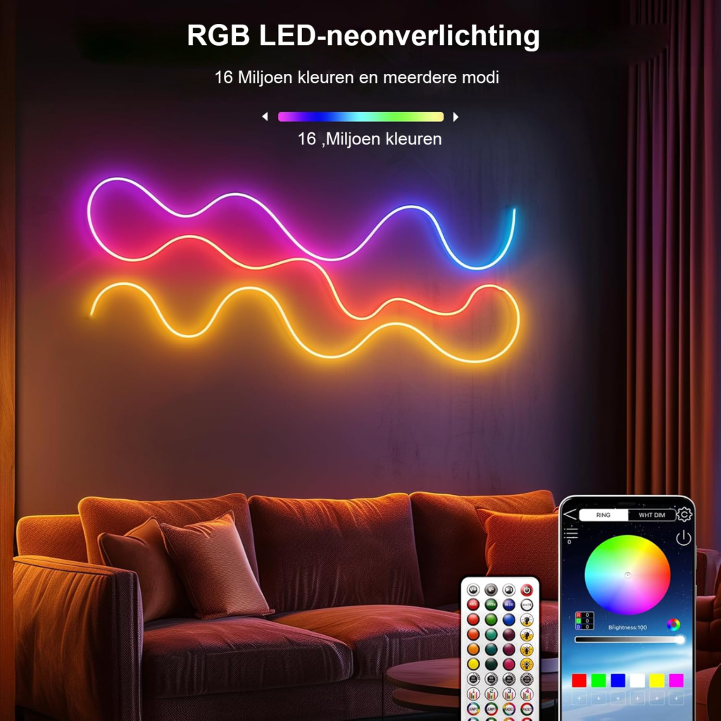 Neon LED strip 5 meter RGB met app-bediening, muzieksynchronisatie en IP65 waterdichte neonverlichting voor buiten