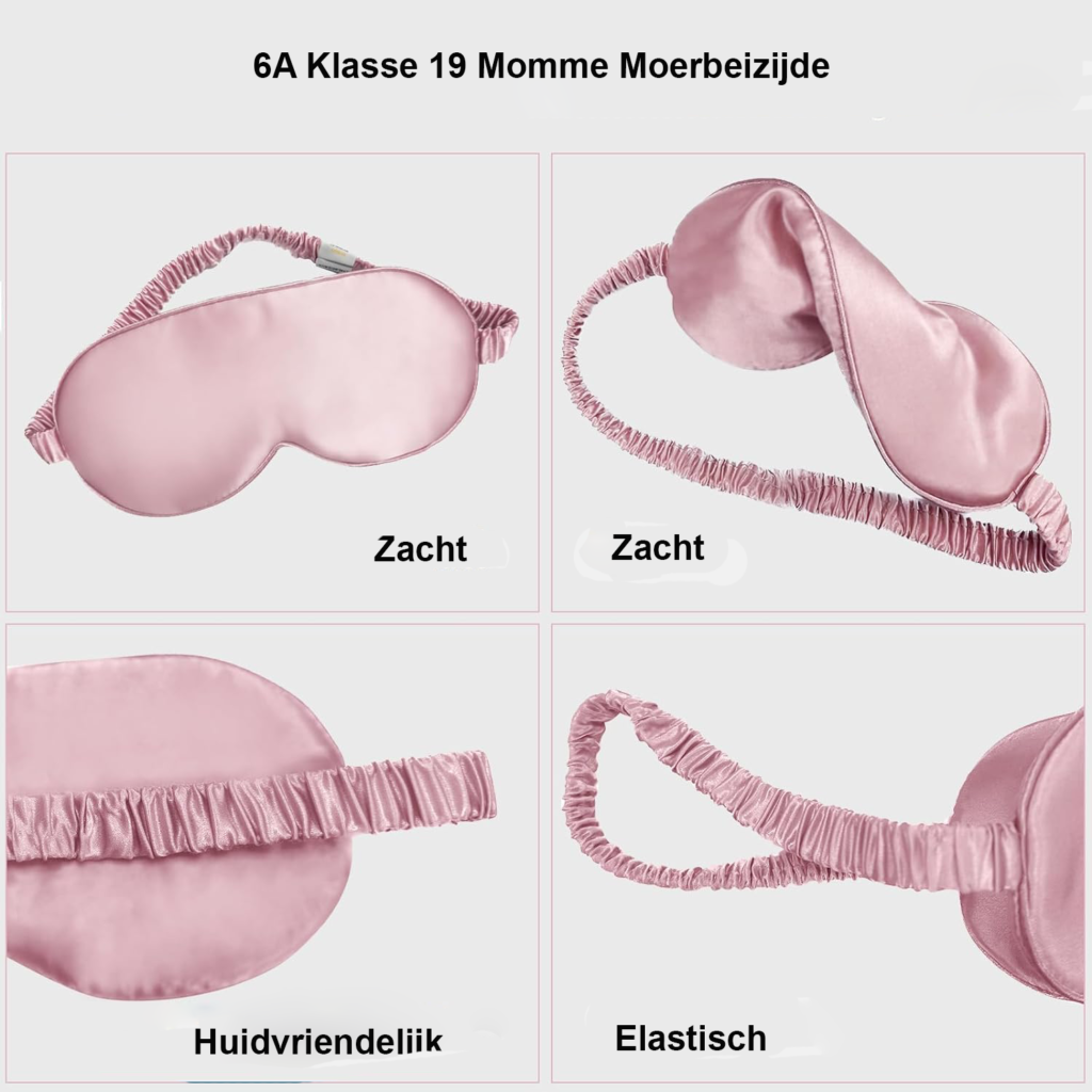 Biologisch moerbeizijde slaapmasker met verstelbare band en lichtblokkerende werking, inclusief opbergtasje