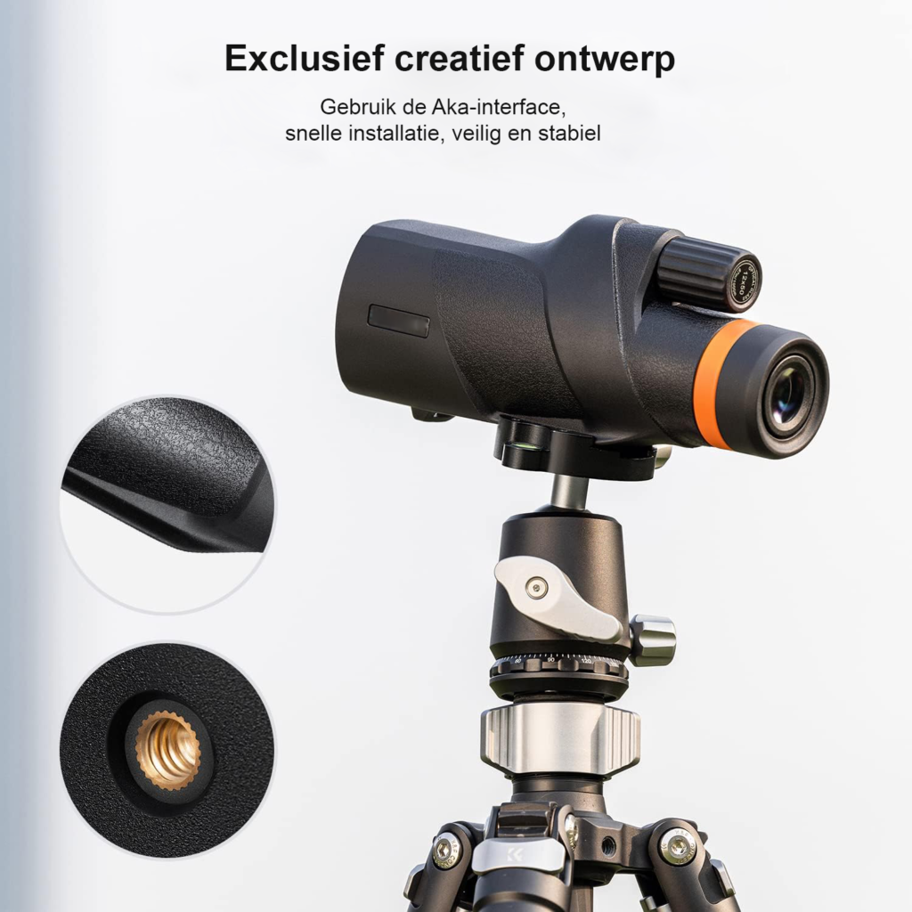 Monoculaire telescoop 12x50 HD zwart met smartphonehouder, Arca-interface en IP66-waterdichtheid voor vogelspotten en wandelen