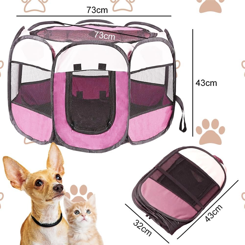 Opvouwbare Puppybox 73 x 73 x 43 cm - Waterdichte Hondenbench van Oxford Stof - Speelbox voor Puppy, Konijn, Cavia en Kat - Roze