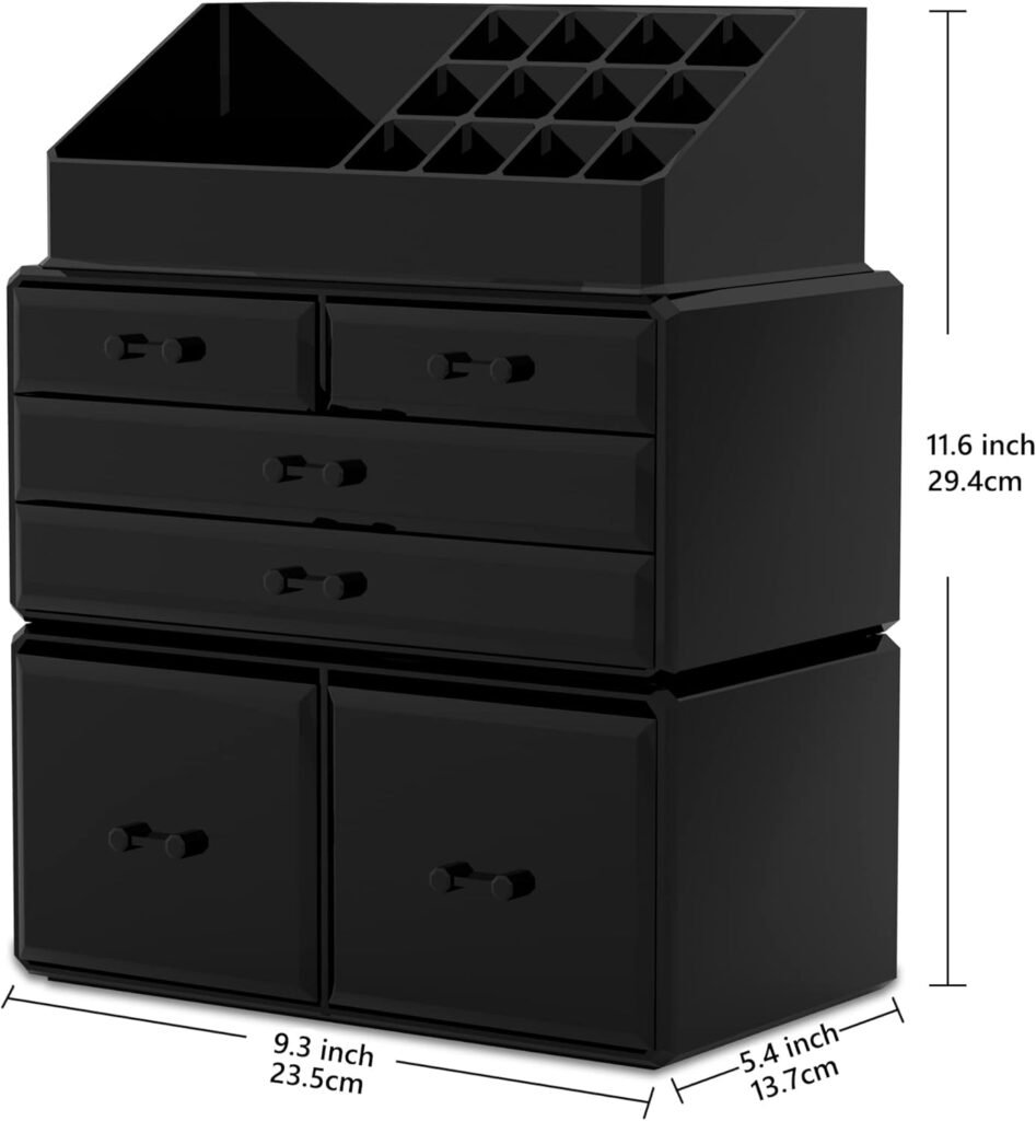 Zwarte make-up organizer met 6 lades voor cosmetica en beautyproducten