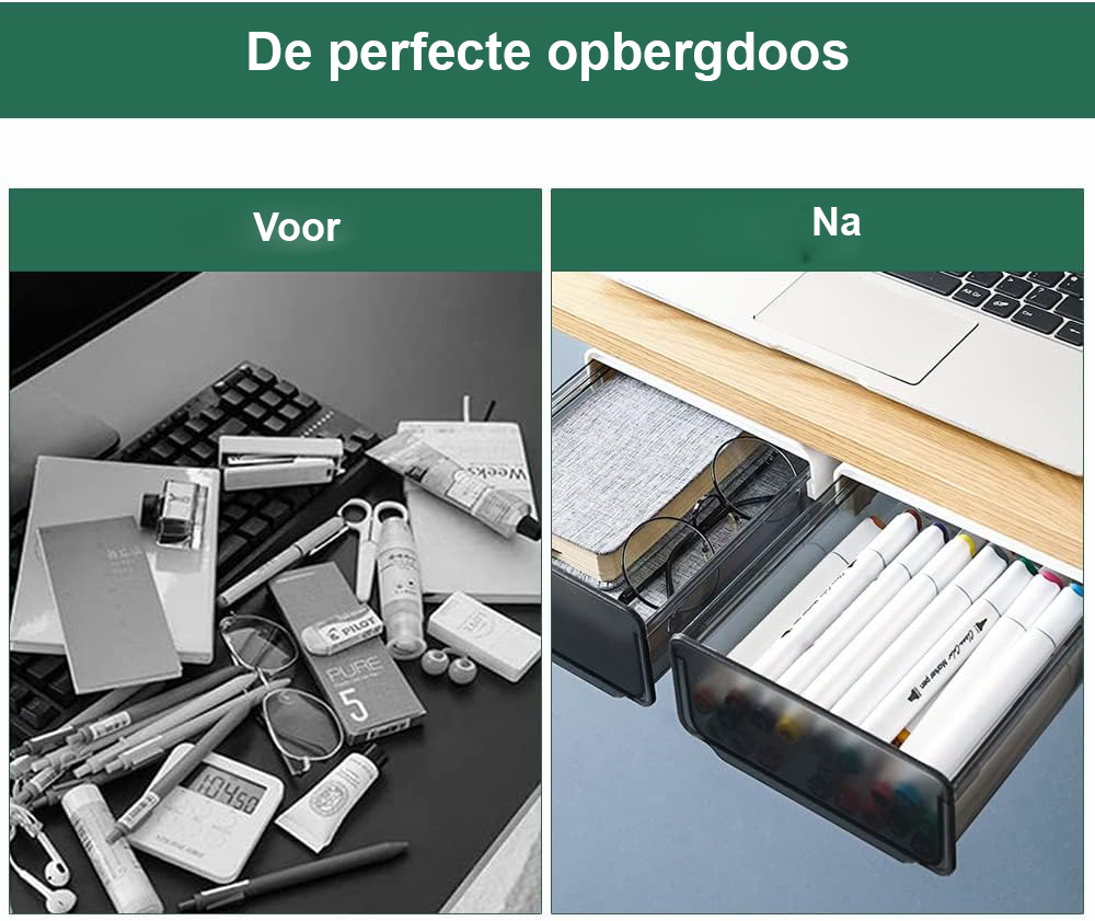 2 stuks zelfklevende onderbouw bureaulades in grijs, wit en zwart voor extra opbergruimte op kantoor, thuis of op school