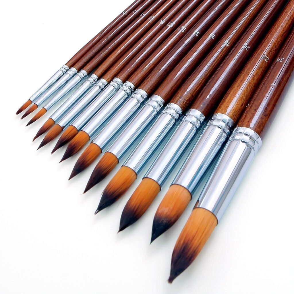 Aquarelpenselen set met synthetische haren en ergonomische handvatten in verschillende maten
