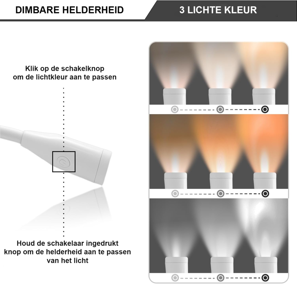 Flexibele oplaadbare LED leeslamp met dimbare helderheid voor lezen en studeren