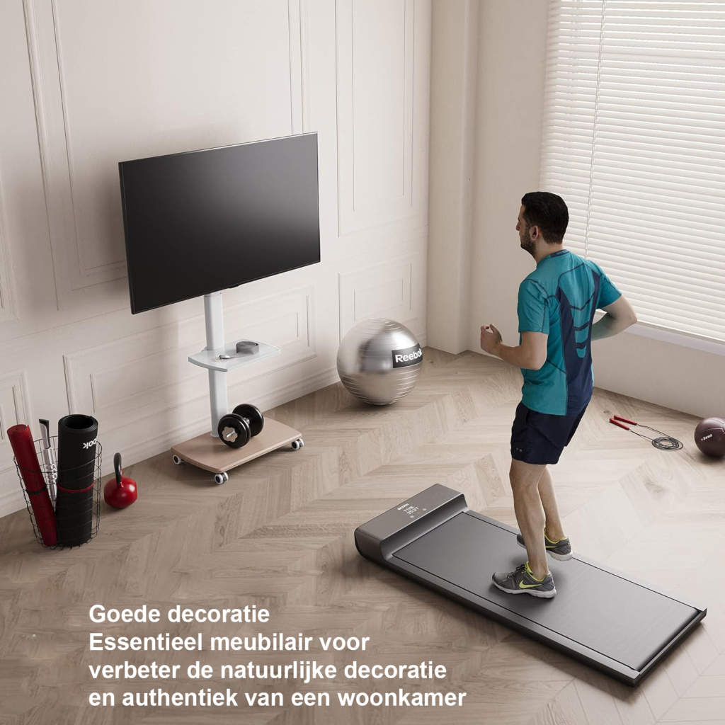 Mobiele TV Standaard op Wielen - Draaibare TV Trolley met Verstelbare Hoogte - Voor 32-70 Inch Televisies - Wit met Houten Voet en VESA 600x400 mm