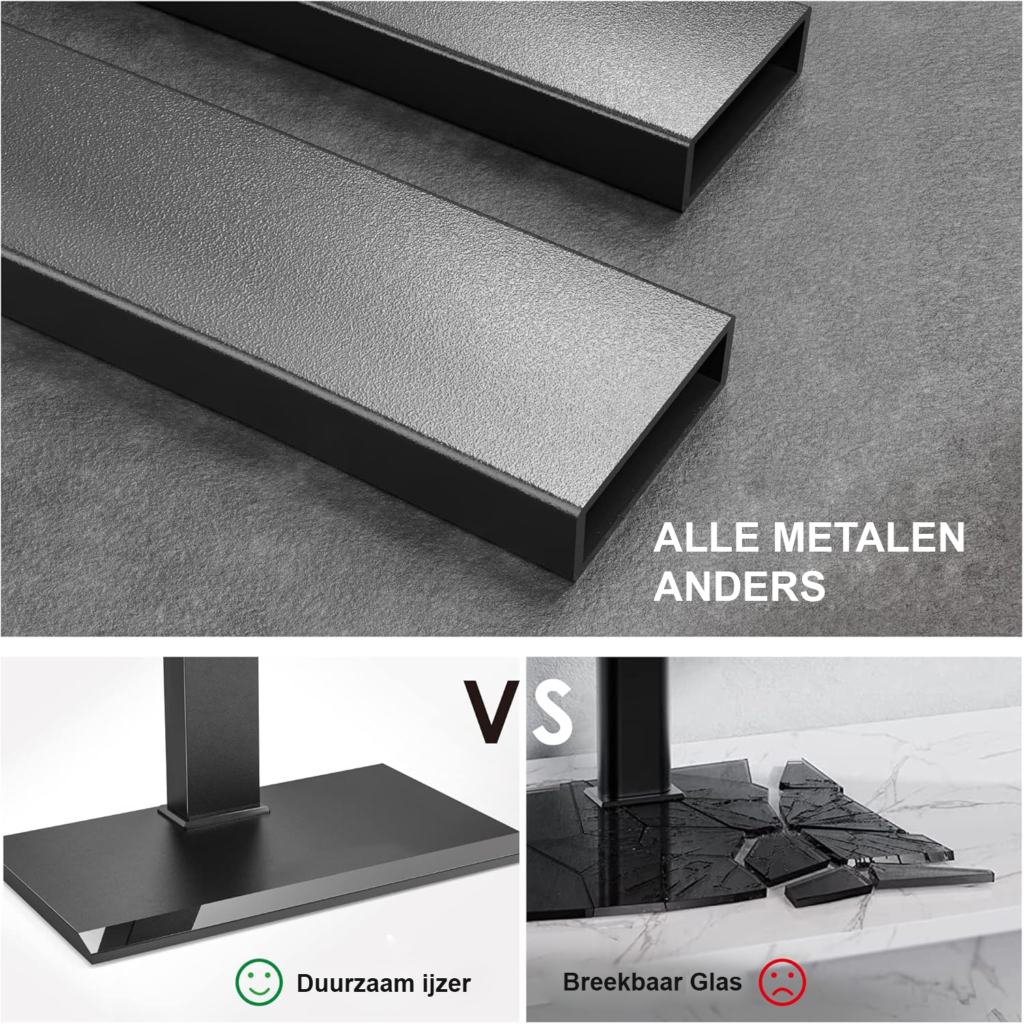 TV standaard met ijzeren basis voor 50-85 inch tv, draaibaar en in hoogte verstelbaar, zwart, VESA 800x400 mm