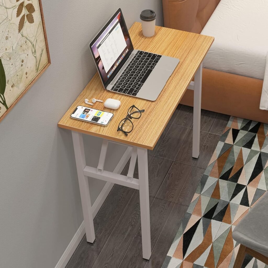 Opklapbaar computerbureau 80 x 40 x 75 cm van hout en metaal in teak en wit, inklapbare wandtafel voor thuiswerken en gaming