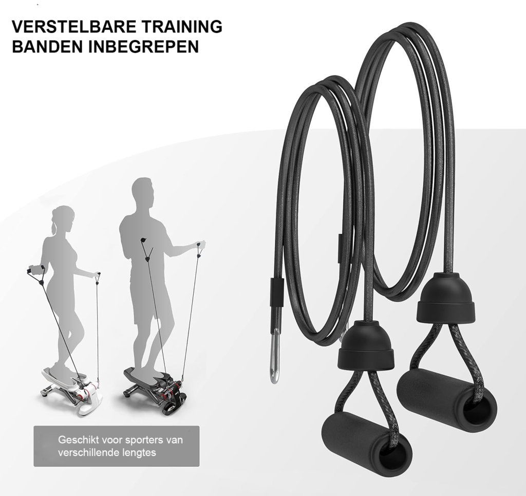 Mini stepper met elastische touwen en LCD-display voor fitness en been- en biltraining thuis