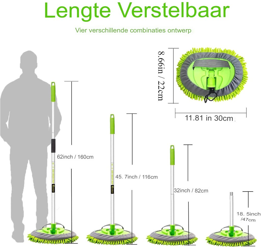 Telescopische Autowasborstel - Auto Reinigingsset met Waterdoorlatende Borstel - Autopoetsborstel voor Auto en Vrachtwagen - 62 Inch (157 cm) lang