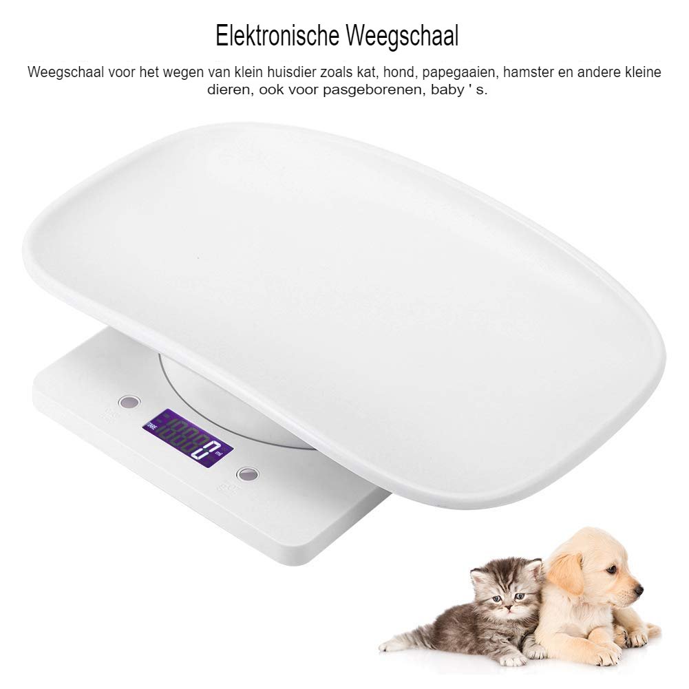 Digitale huisdierenweegschaal met LCD-scherm en tarrafunctie voor nauwkeurige gewichtsmeting bij katten en honden