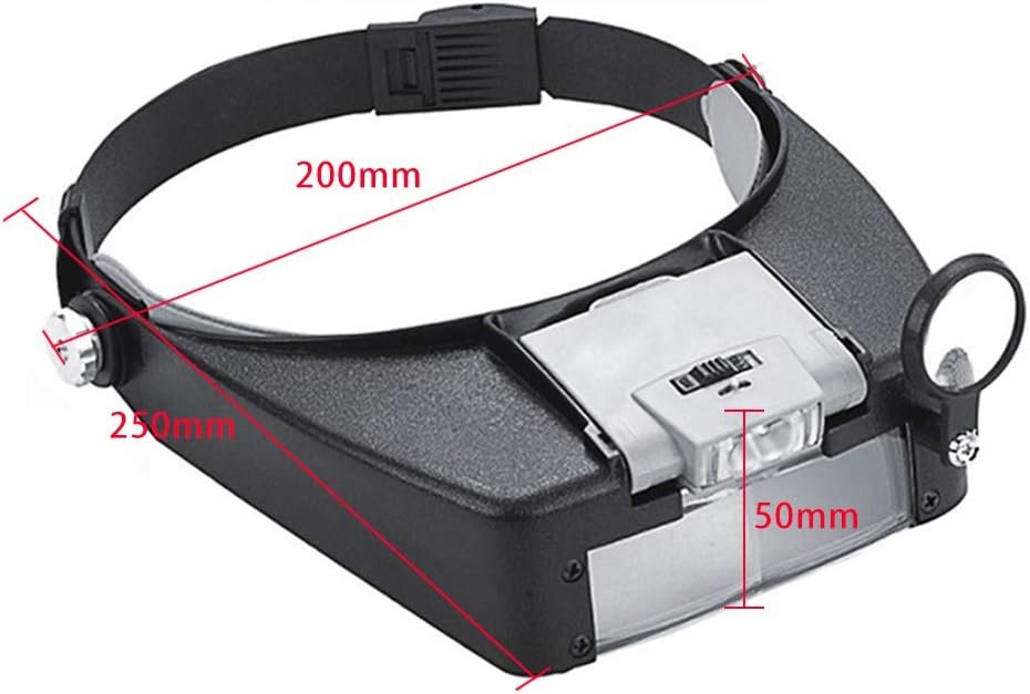 Hoofdband vergrootglas met LED-verlichting en instelbare lens voor handsfree precisiewerk, geschikt voor brildragers, juwelen, diamanten, postzegels en tandheelkunde