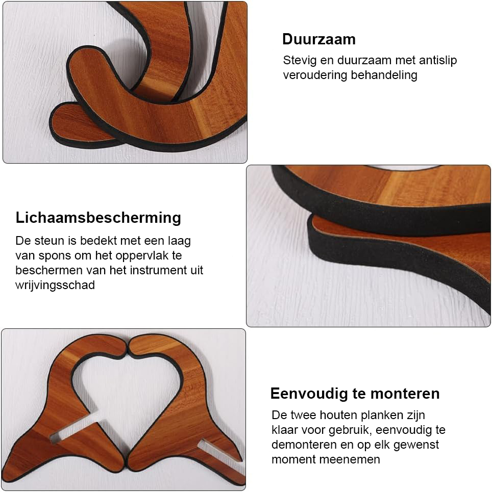 Opvouwbare ukelele- en mandolinestandaard met verstelbare neksteun en beschermende rubberen bekleding