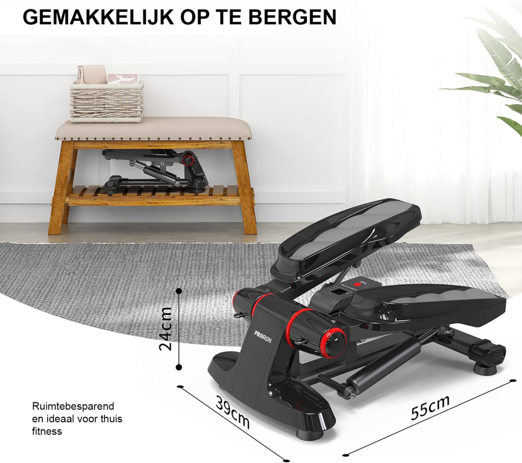Mini stepper met elastische touwen en LCD-display voor fitness en been- en biltraining thuis