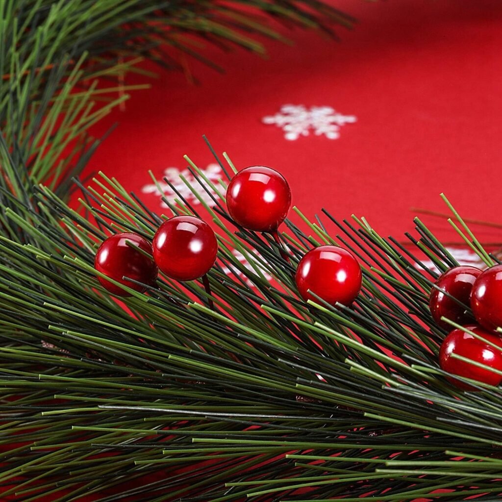 Kunstmatige hulstbessen 10 mm op draad voor kerstdecoratie en bloemkransen
