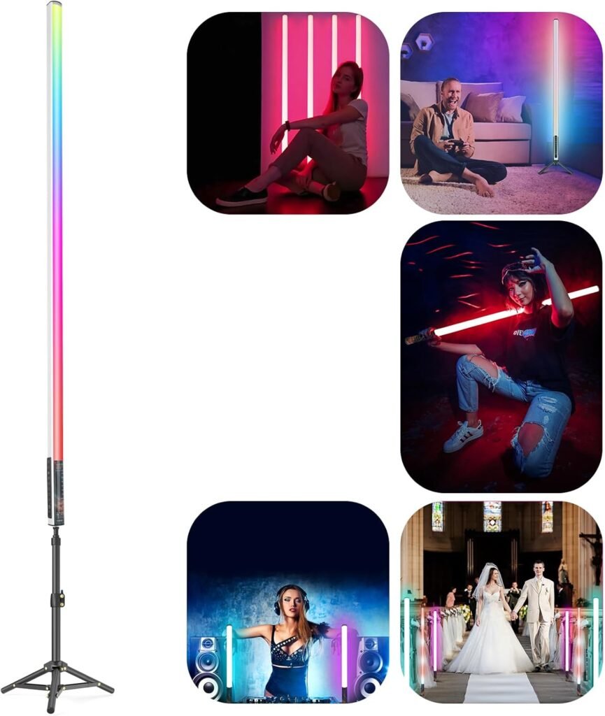 4-delige RGB LED videolichtset met uitschuifbaar statief van 120 cm, dimbare lichtstaven met ingebouwde batterij voor fotografie en streaming