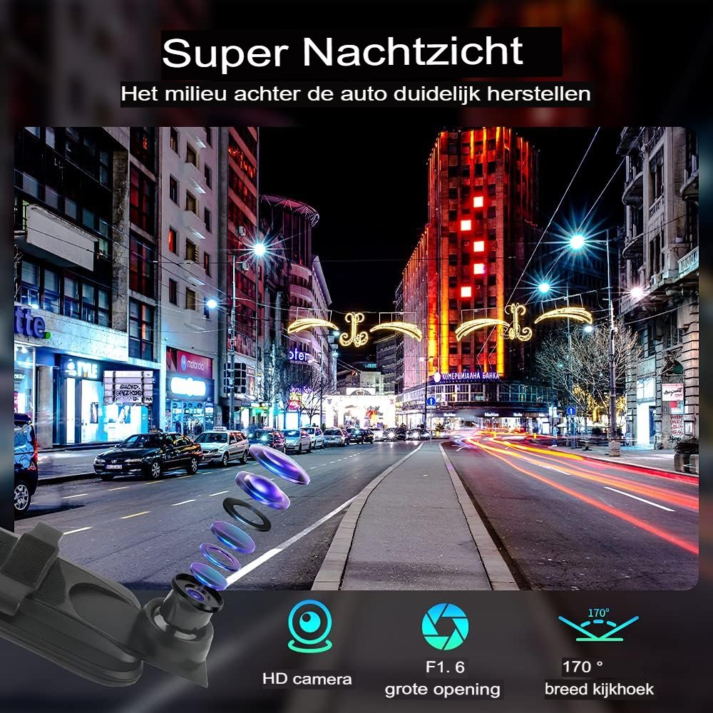Spiegel dashcam met achteruitrijcamera, IPS-touchscreen, nachtzicht en loopopname voor de auto