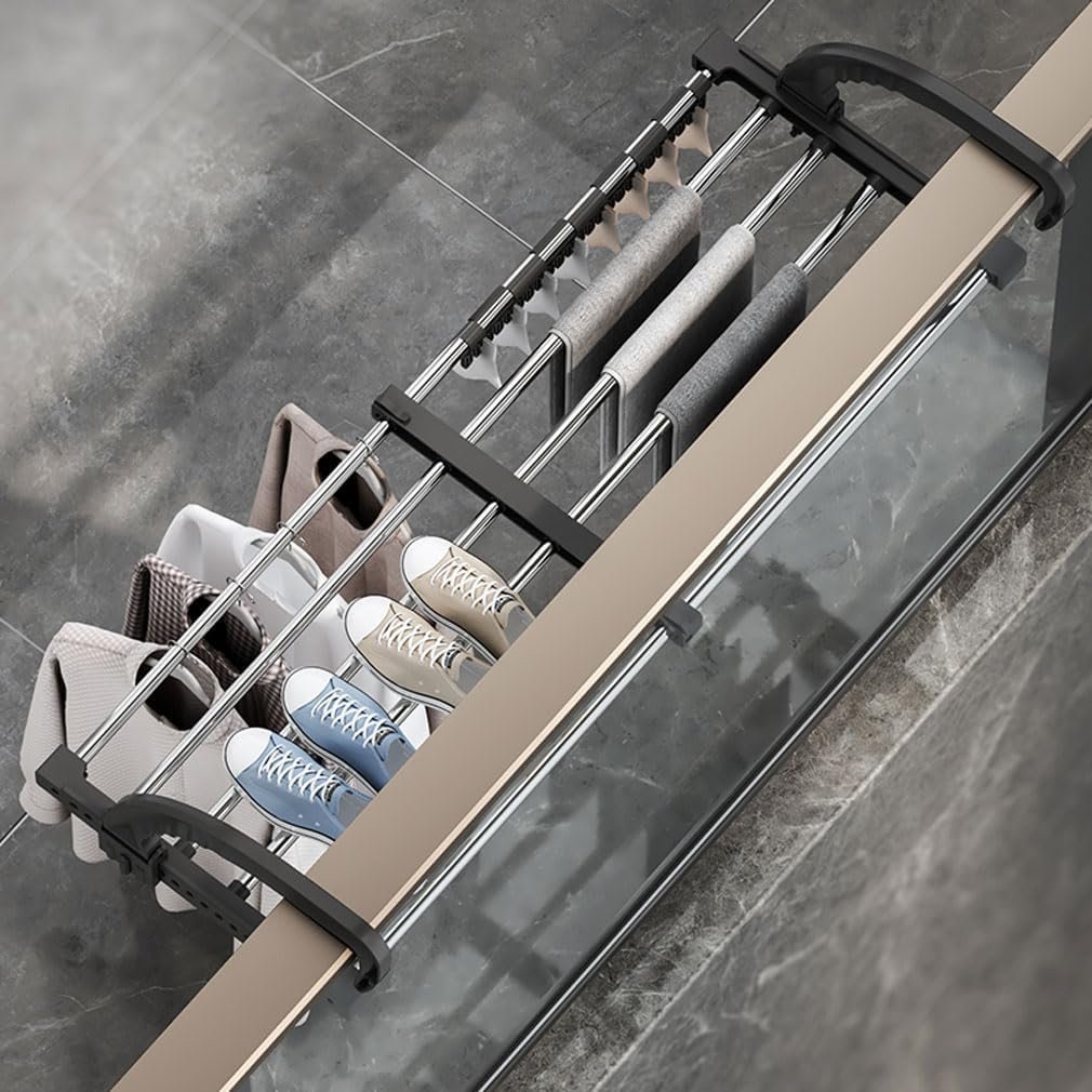 Uitschuifbare kledingdroger voor verwarming en balkon met verstelbare hoogte van 64 tot 110 cm en 6,6 meter drooglijnlengte