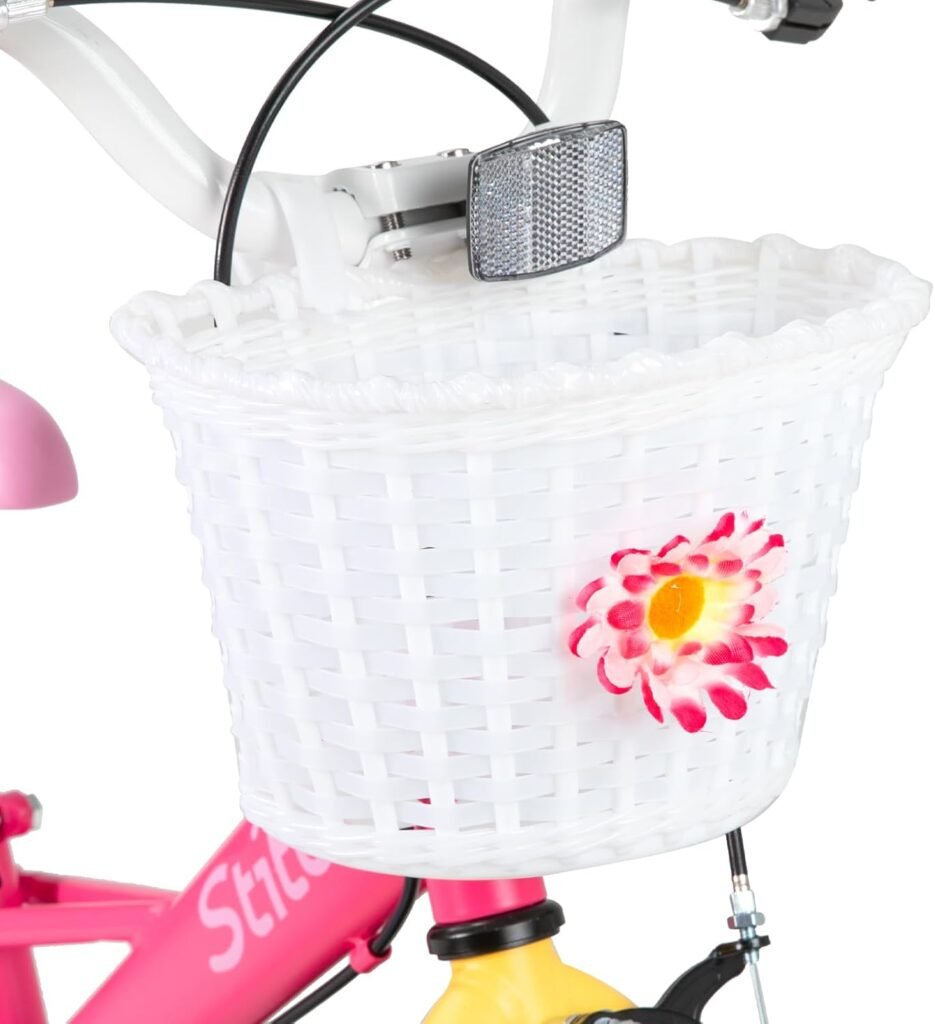 Kinderfiets 14 inch met mandje en zijwieltjes, stalen frame, verstelbaar stuur en comfortabel zadel in retrodesign en macaronkleuren