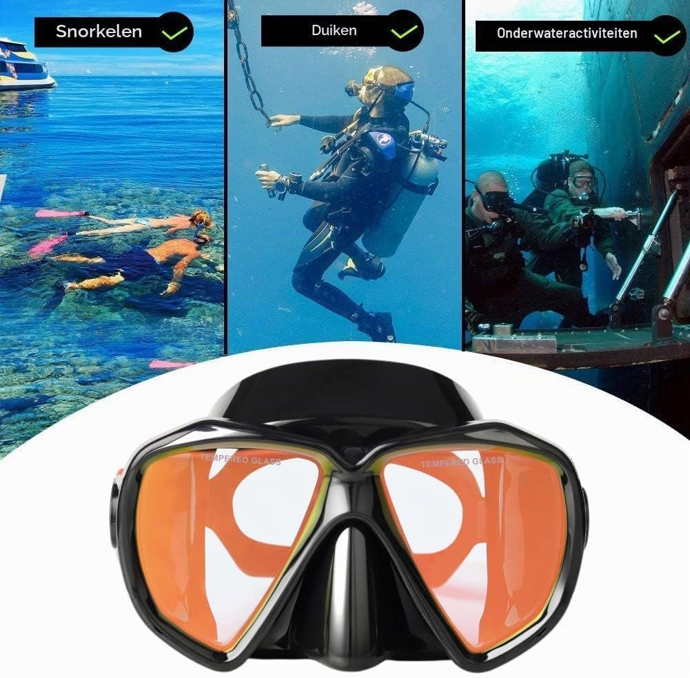 Duikbril voor volwassenen met neusbedekking, gehard glas, siliconenafdichting en anti-condensfunctie voor snorkelen