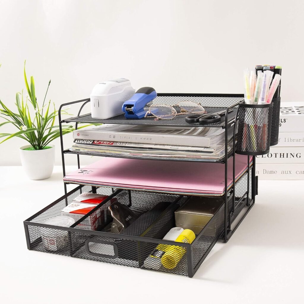 Multifunctionele desktop organizer voor kantoorbenodigdheden en documenten met lades