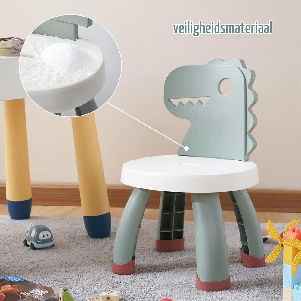 Groene kunststof dinosaurus kinderstoel met zithoogte van 25,5 cm, lichtgewicht en BPA-vrij, voor binnen en buiten