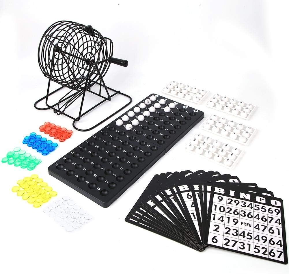 Traditioneel bingo spel met bingoballen, bingo plank en accessoires voor thuisgebruik