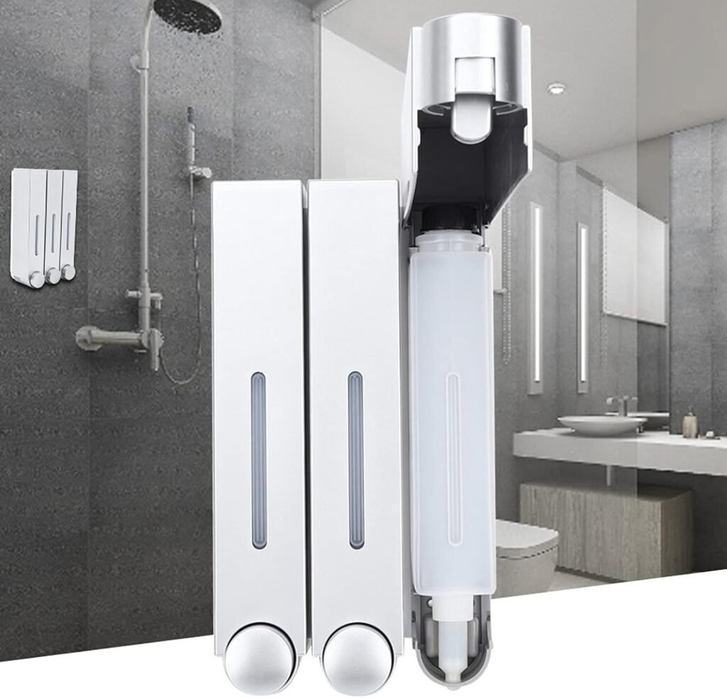 Shampoo Dispenser Wandmontage met 3 Kamers - Zeepdispenser voor Douche en Badkamer - Handmatige Shampoo- en Douchegel Dispenser - Zilver