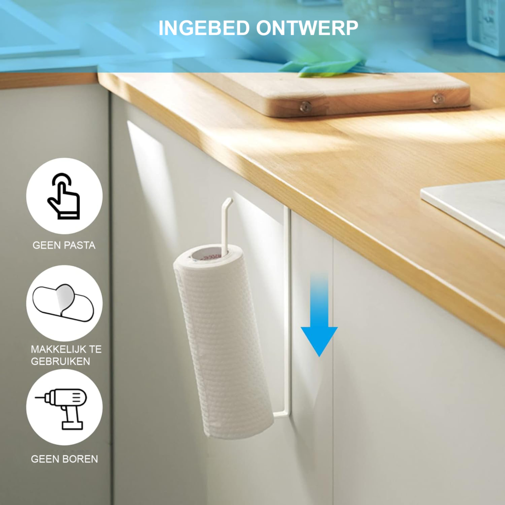 Roestvrijstalen keukenrolhouder voor keukenpapier, ruimtebesparend staand ontwerp