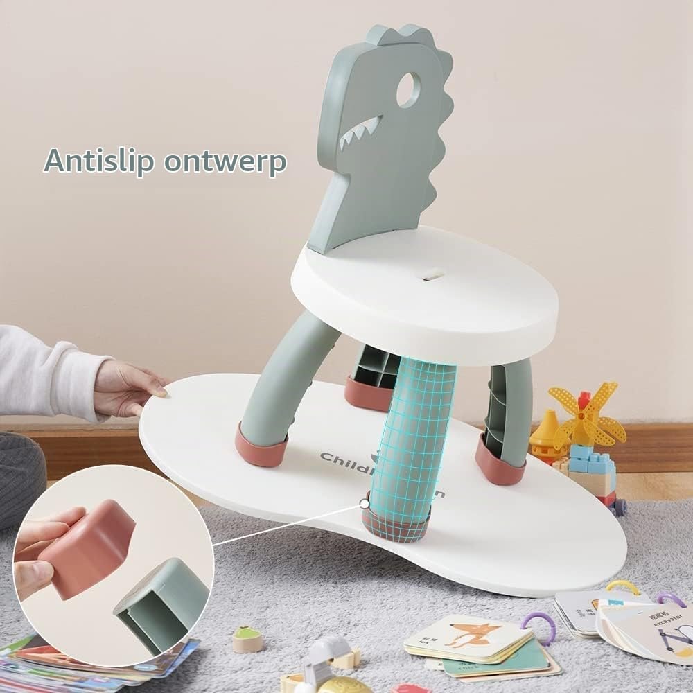 Kinderstoel Dinosaurus Groen - Kunststof Peuterstoel voor Binnen en Buiten - Lichtgewicht en BPA-vrij - Zithoogte 25,5 cm