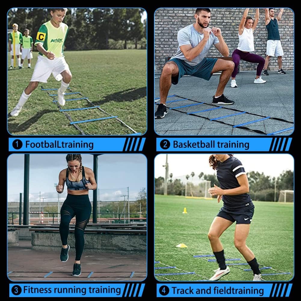 Voetbal trainingsset met blauwe voetbal, trainingskegels en pionnen voor voetbaltraining en techniekontwikkeling