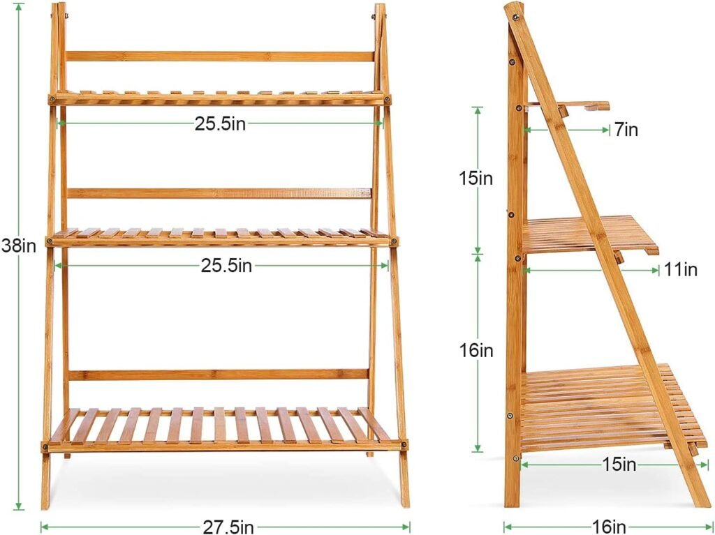 3-laags bamboe plantenrek in houtkleur, vouwbare bloemenladder voor binnen, balkon, woonkamer en tuin, 70 x 40 x 96 cm