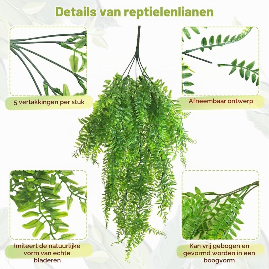 Kunstmatige hangplanten voor terrarium met zuignap, reptielendecoratie voor hagedissen en gekko’s
