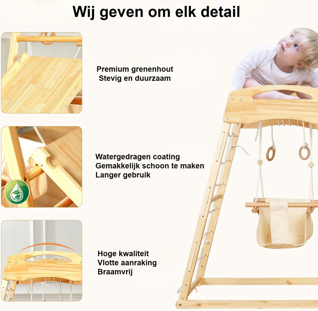 Houten Montessori Schommel en Glijbaan - Buitenspeelgoed voor Kinderen - Speeltoestel voor Buiten - 2-5 Jaar