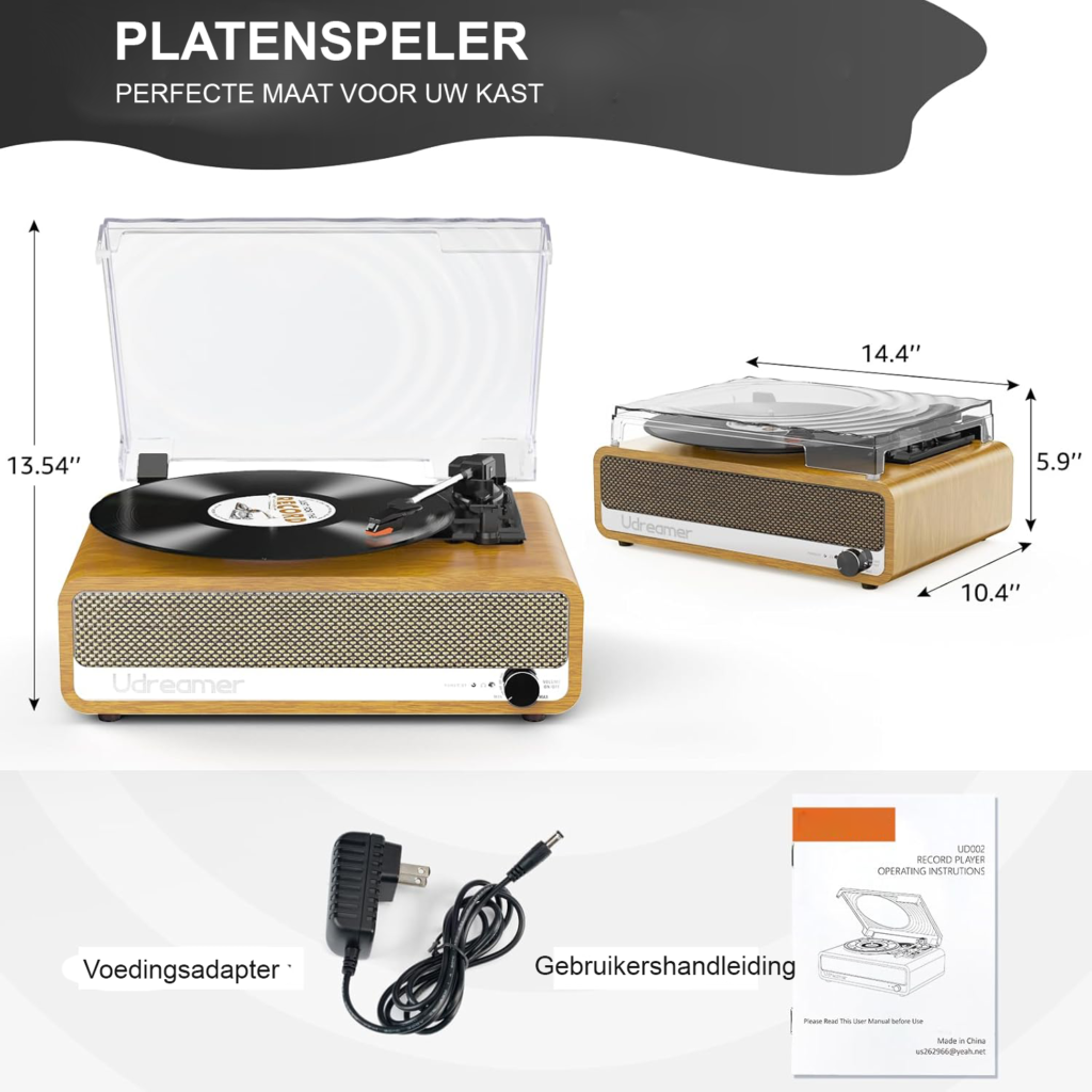 Bluetooth Platenspeler met Ingebouwde Speakers - Vintage Vinyl Speler - Bluetooth 5.3, USB en AUX - 3 Snelheden, Belt Drive, Auto-Stop - Goud