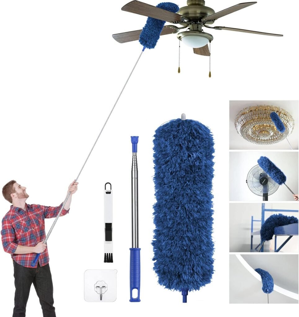 Uitschuifbare Plumeau met Mini Vensterreinigingsborstel - Roestvrijstalen Handvat - Schoonmaakset voor Stofverwijdering - Multifunctionele Reinigingsborstel