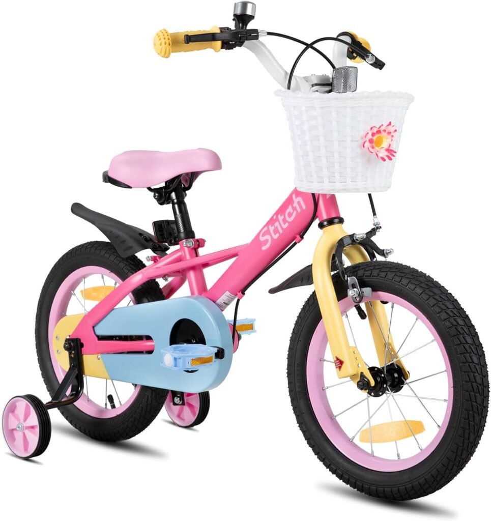 Kinderfiets met Mandje en Zijwieltjes - Meisjesfiets en Jongensfiets - Verstelbaar Stuur en Comfortabel Zadel - 14 Inch met Stalen Frame