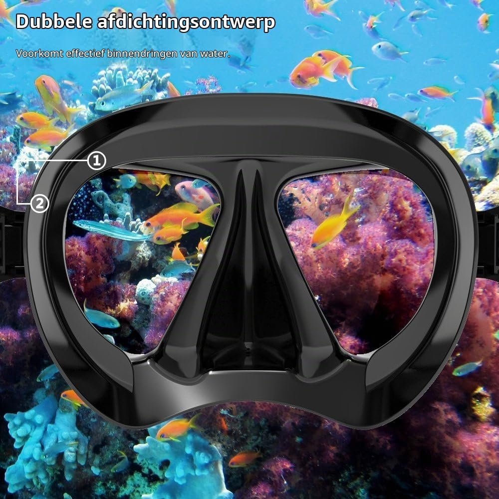 Duikbril voor Volwassenen - Snorkelmasker met Neusbedekking - Anti-condens Zwembril - Gehard Glas en Siliconenafdichting
