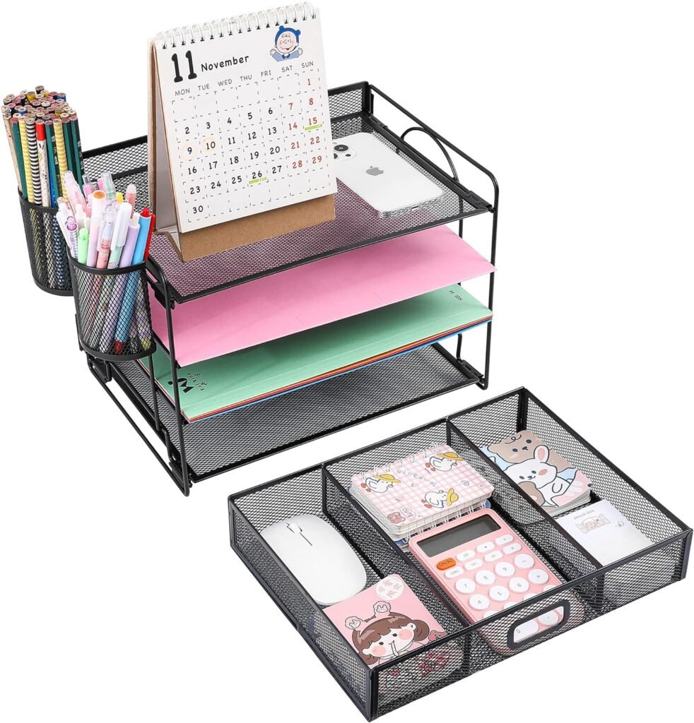 Multifunctionele desktop organizer voor kantoorbenodigdheden en documenten met lades