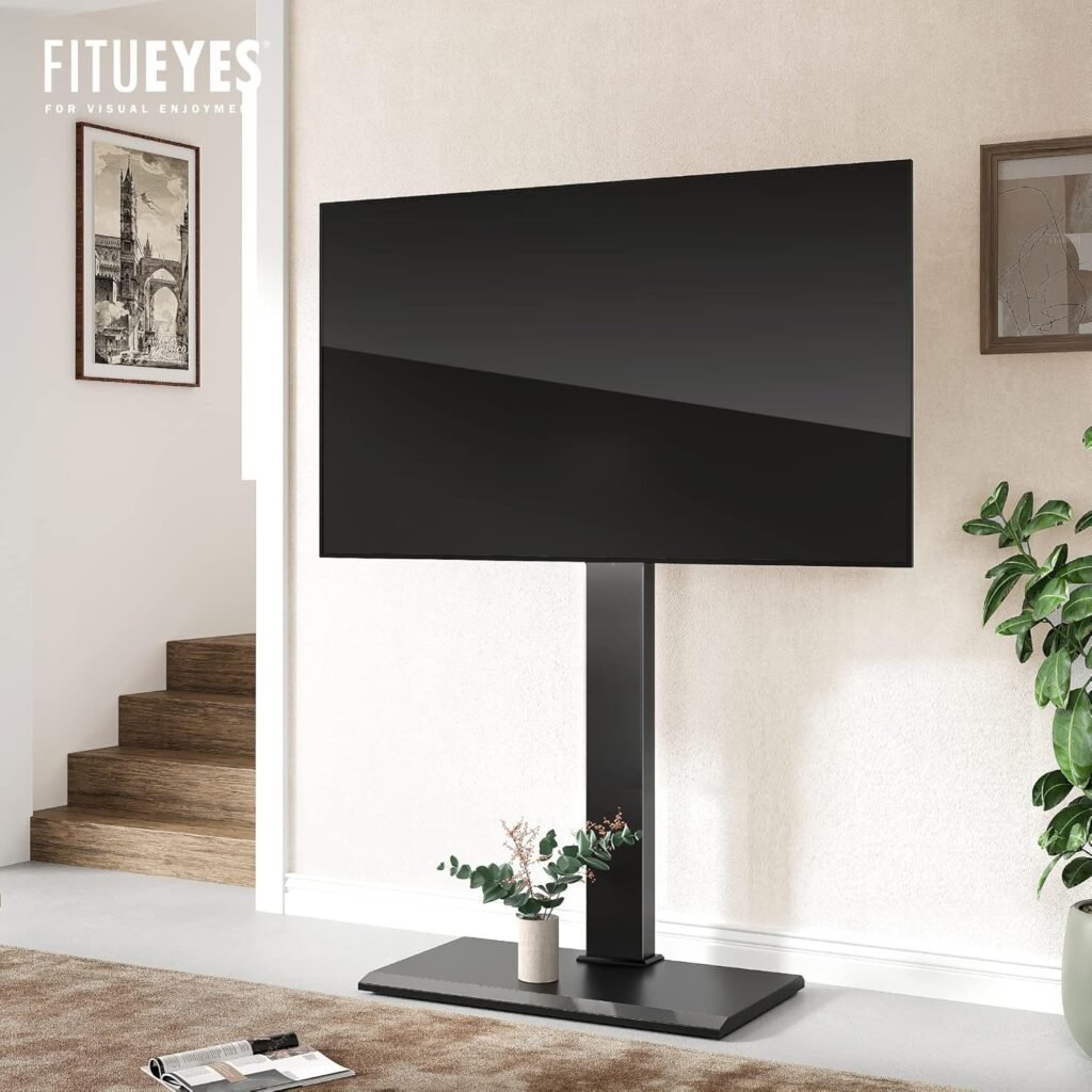 TV standaard met ijzeren basis voor 50-85 inch tv, draaibaar en in hoogte verstelbaar, zwart, VESA 800x400 mm