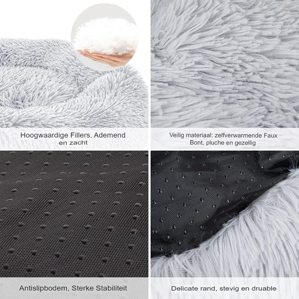 Kattenmand Donkergrijs 60 cm - Pluizig Honden- en Kattenbed - Zacht Ligkussen met Antislipbodem - Geschikt voor Middelgrote en Grote Huisdieren