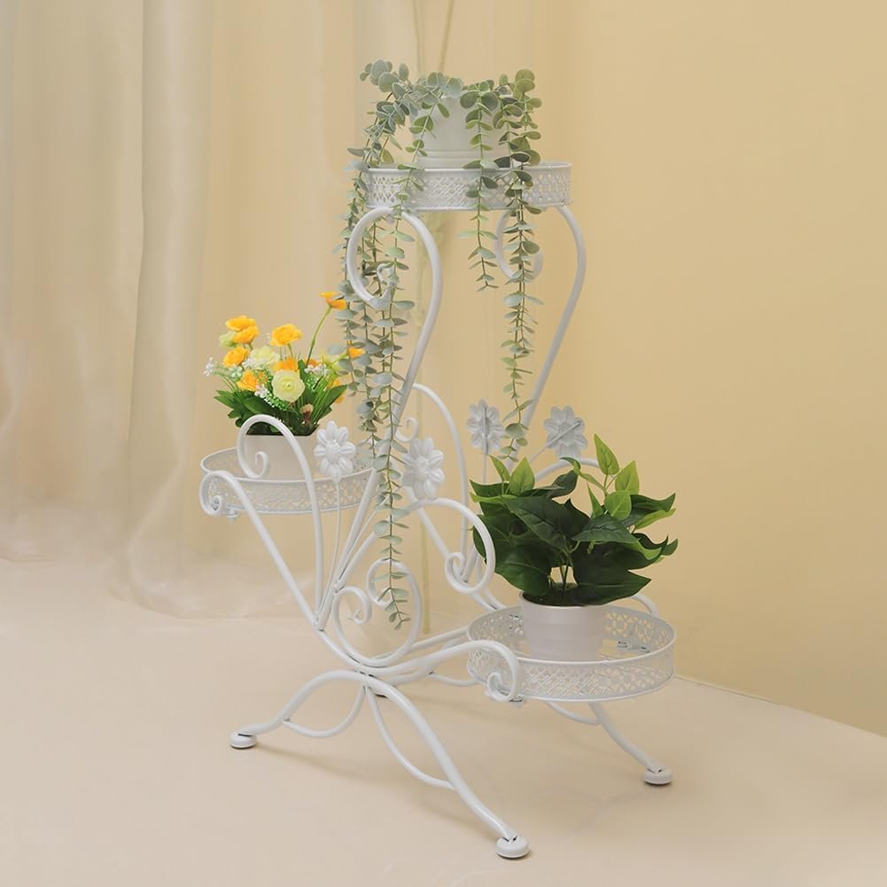 3-laags metalen plantenrek voor bloemen en planten, geschikt voor balkon, patio, tuin en binnengebruik